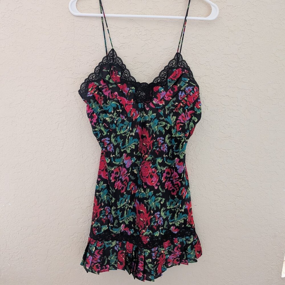 Vintage Victorias Secret Lingerie Slip Dress Gold Label Size S Floral Pleated